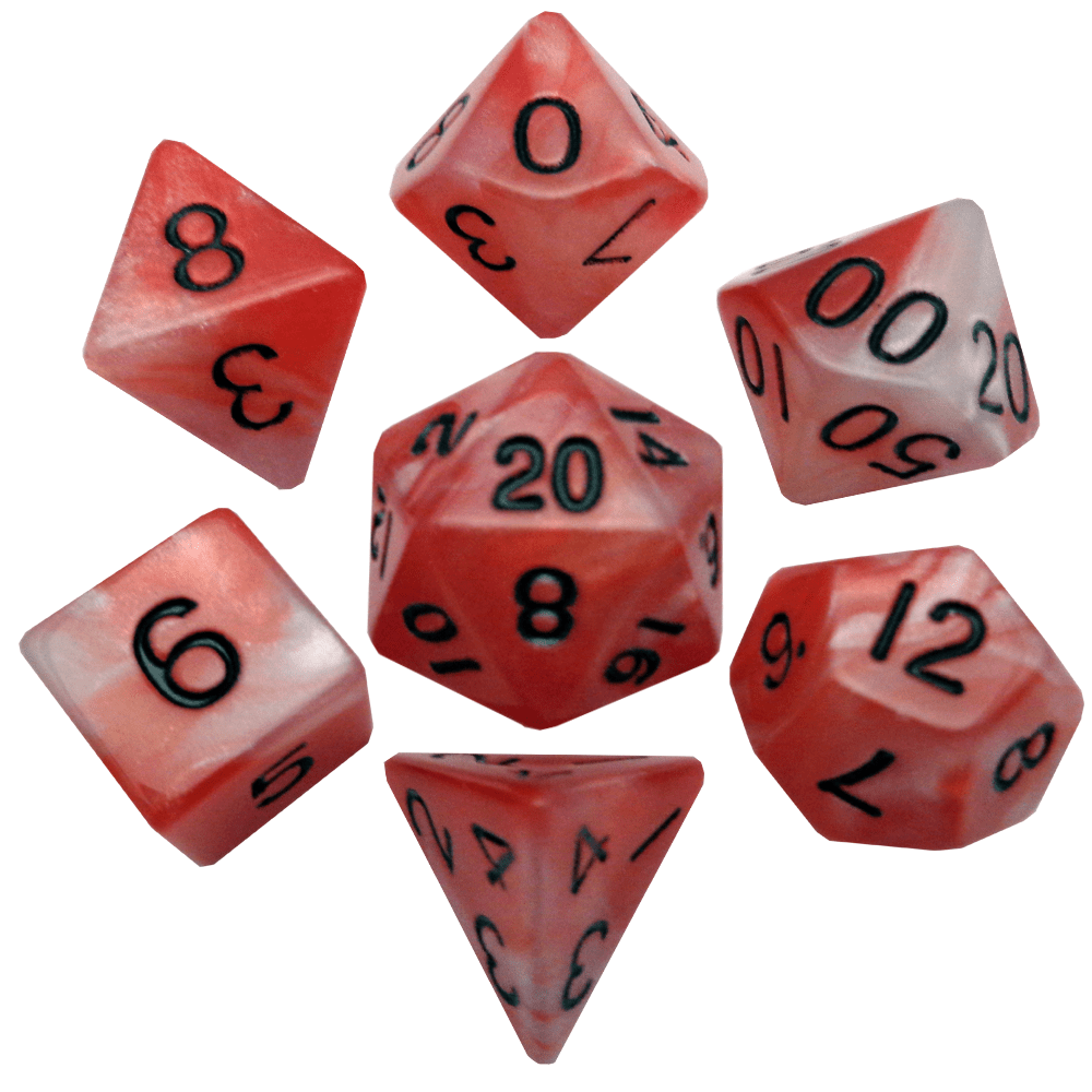 Marble Pattern High Quality Acrylic Dice Set (8 Options): Red and White with Black Numbers
