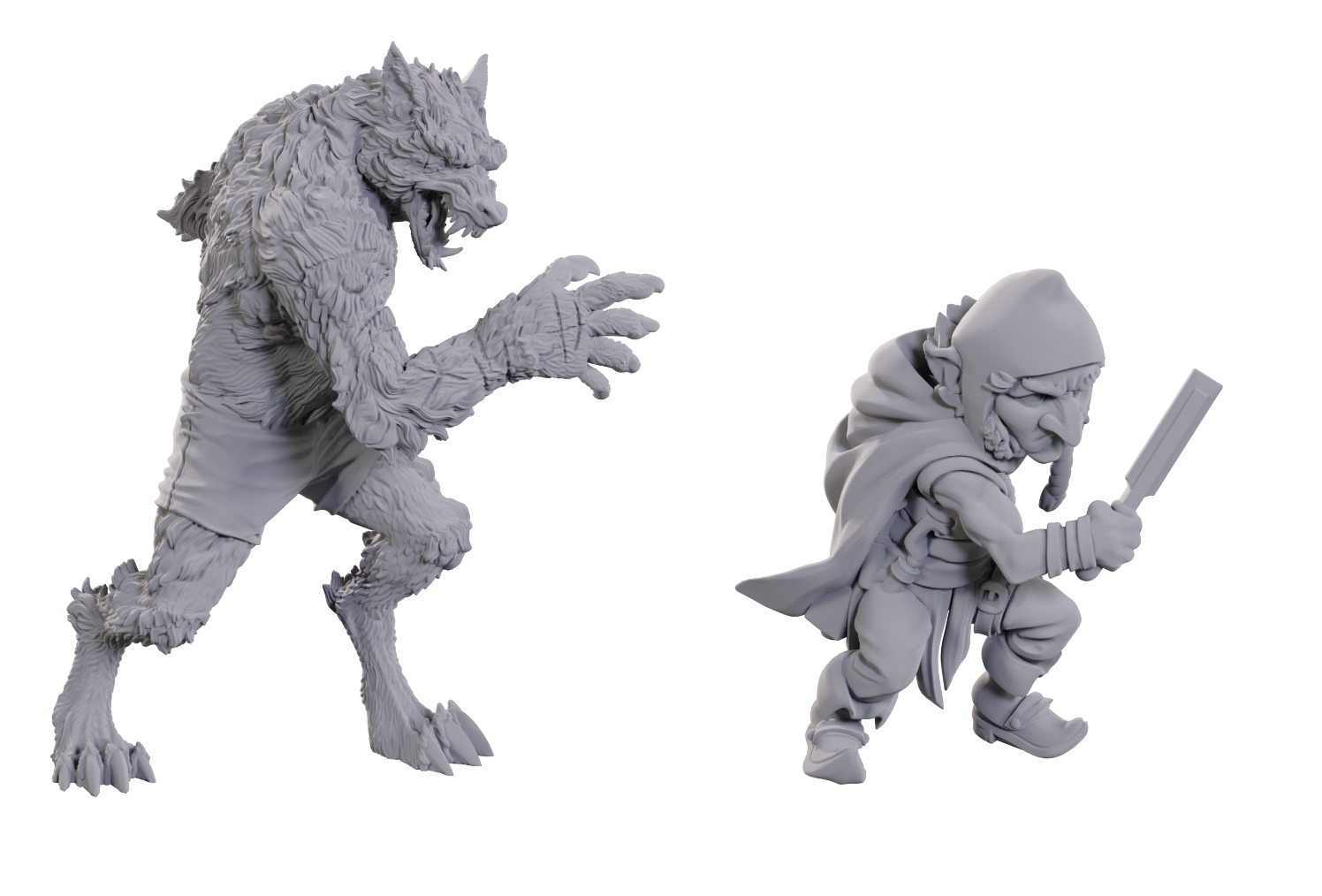 Critical Role™ Unpainted Miniatures: Chetney Pock O'Pea and Werewolf