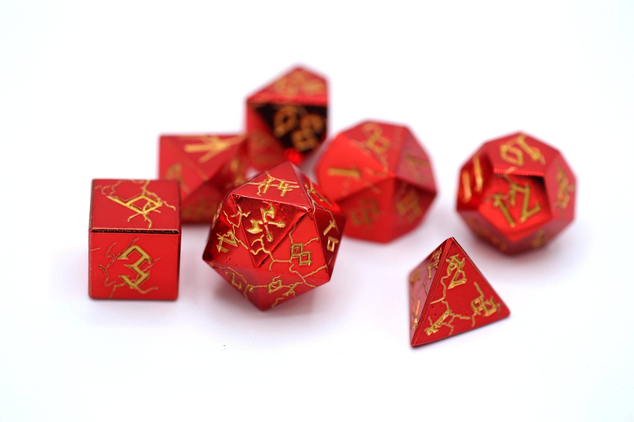 Red Chrome with Gold Solid Metal Barbarian Dice Set