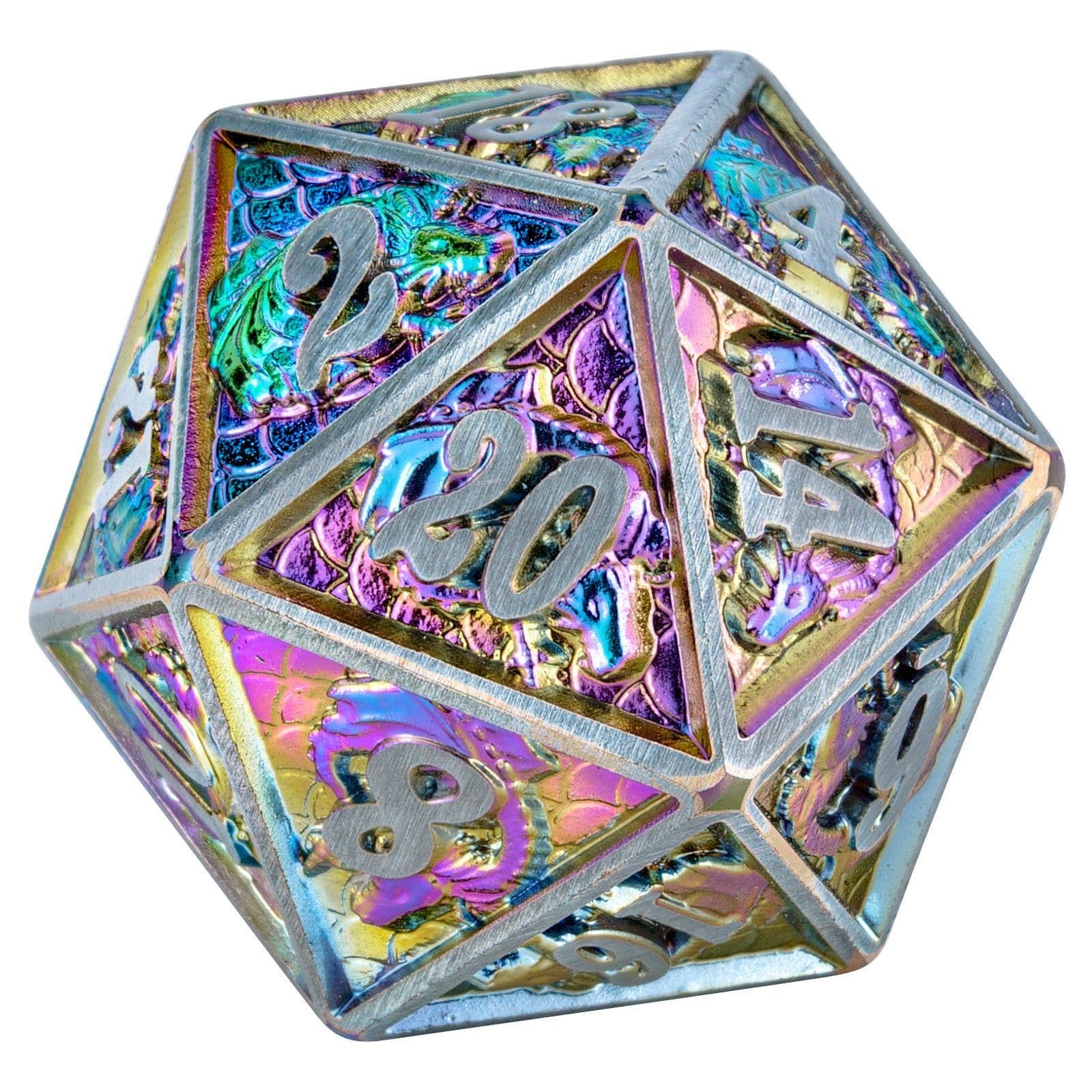 Brushed Rainbow Single Solid Metal Dragon D20