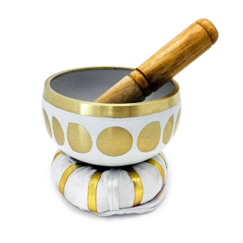 White Moon Phase Brass Singing Bowl Set